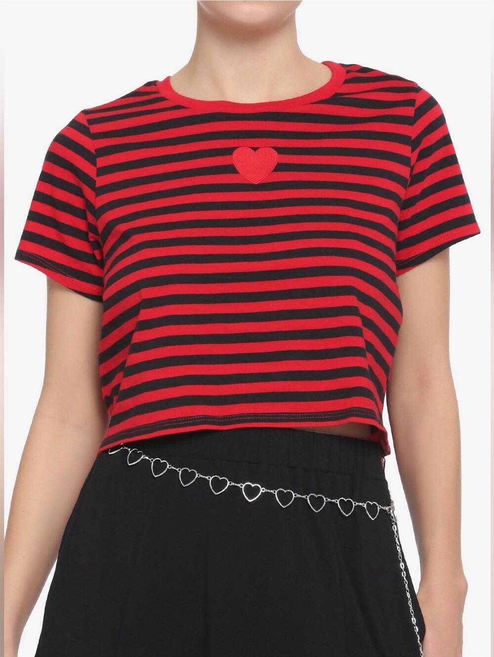 $5 Sale$ Hot Topic Red and Black Striped Heart Crop Tee Size Sm